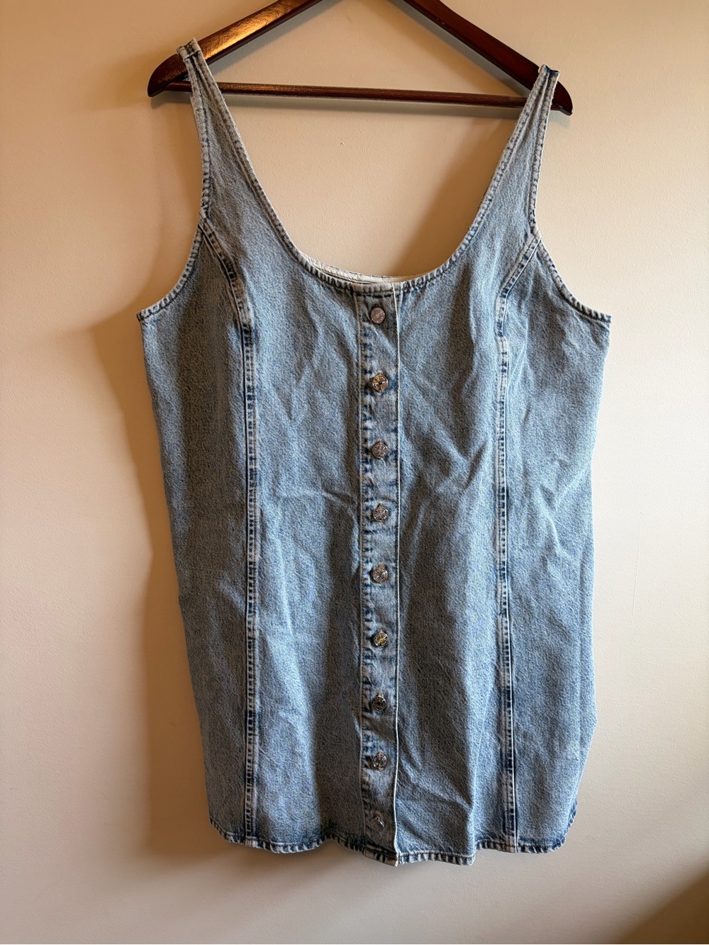 Frame Light Wash Denim Button-Front Mini Dress